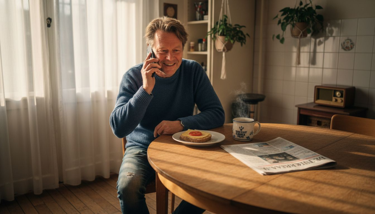 Man voert internationaal telefoongesprek vanuit zijn keuken in Amsterdam
