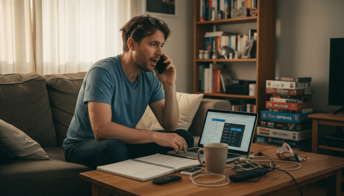 Man voert internationale telefoongesprekken vanuit zijn eigen huiskamer