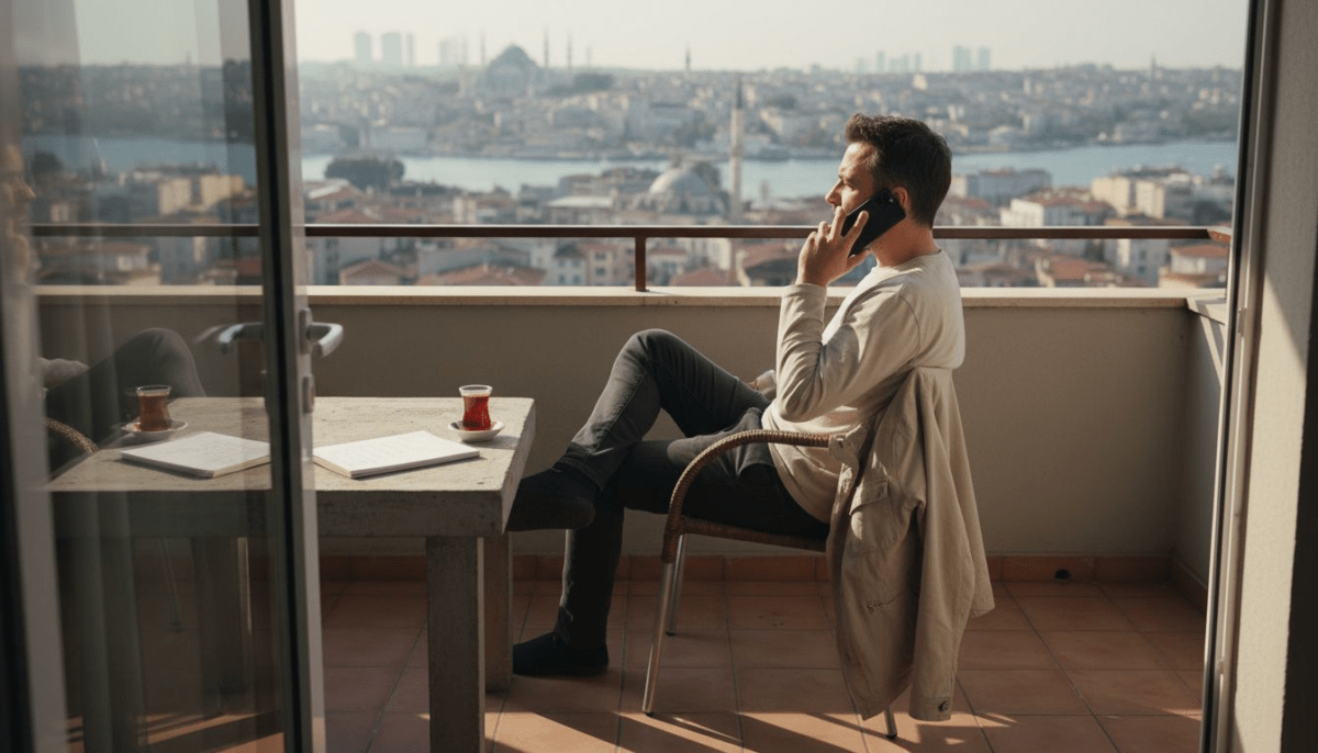 Man voert telefoongesprek met Nederland vanaf zijn balkon in Istanbul