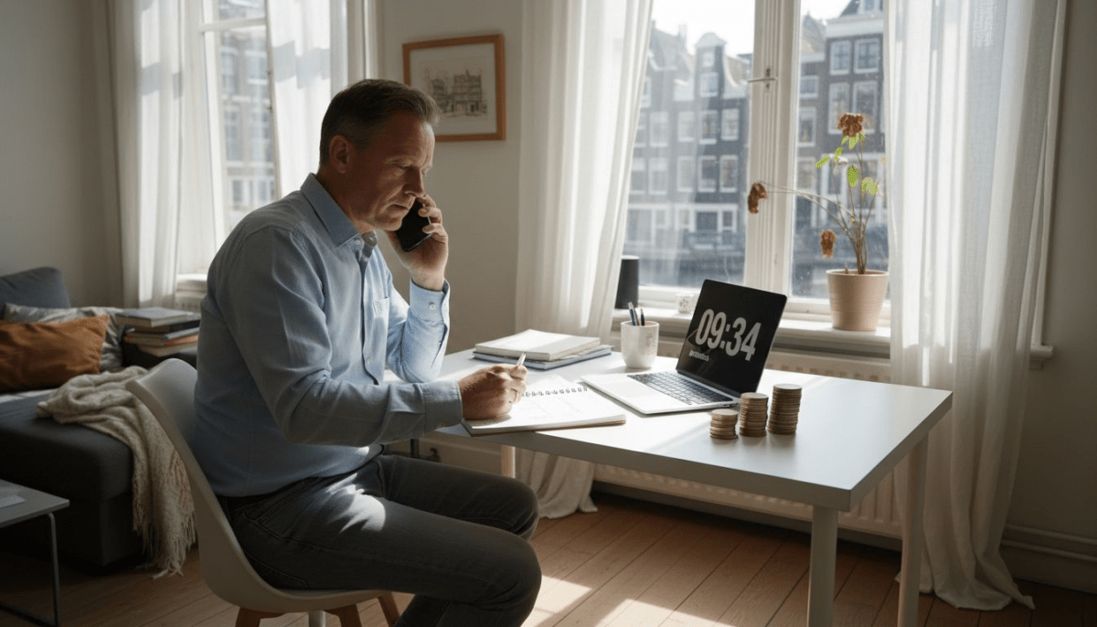 Een man belt vanuit zijn appartement in Amsterdam naar Duitsland.