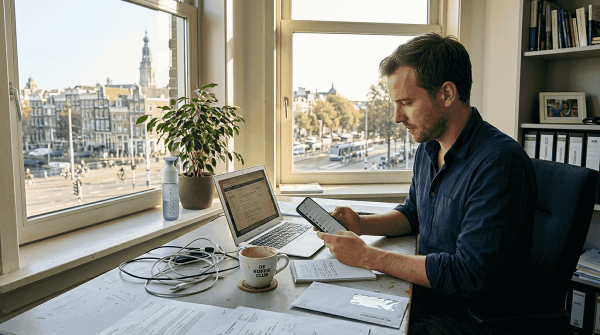 Man bladert door zijn contacten op zoek naar iemand om internationaal te bellen