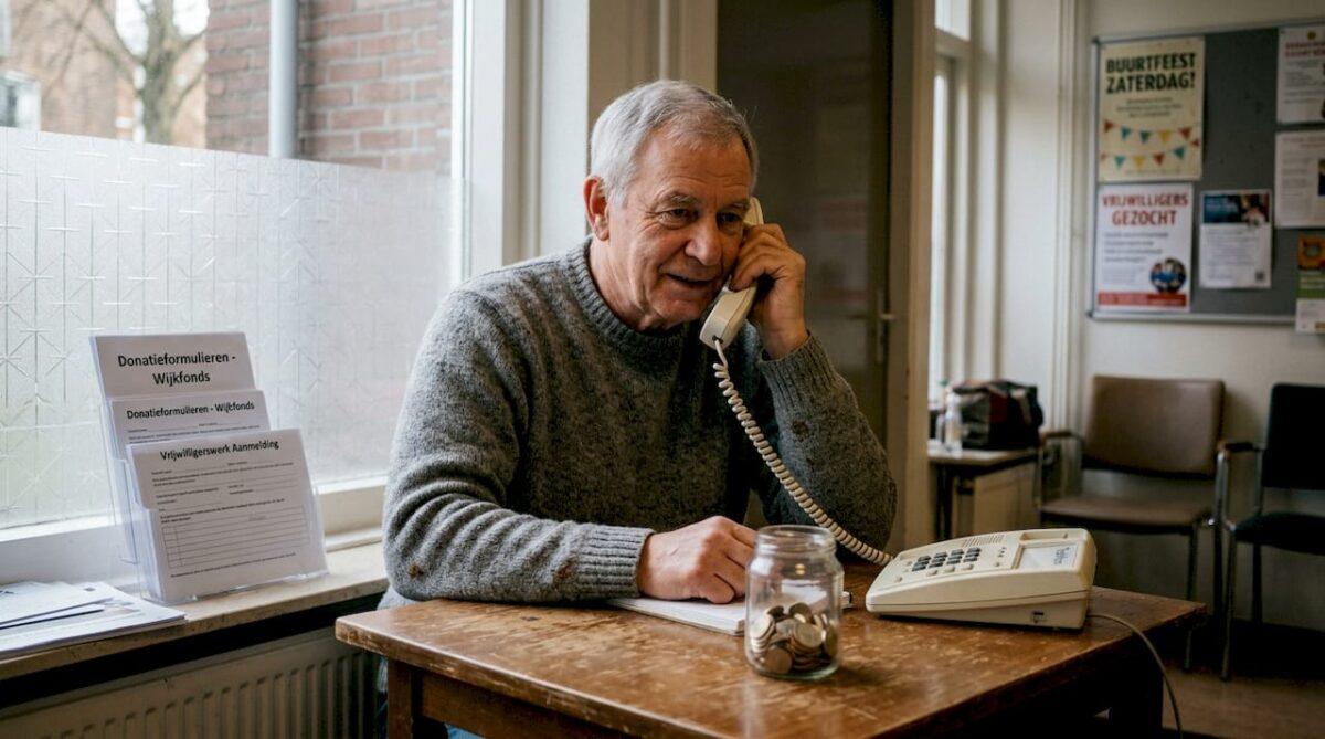 Man voert gratis internationale telefoongesprekken vanuit klein kantoor