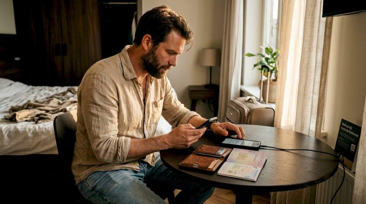 Hotelgast maakt gebruik van tijdelijk telefoonnummer op de kamer