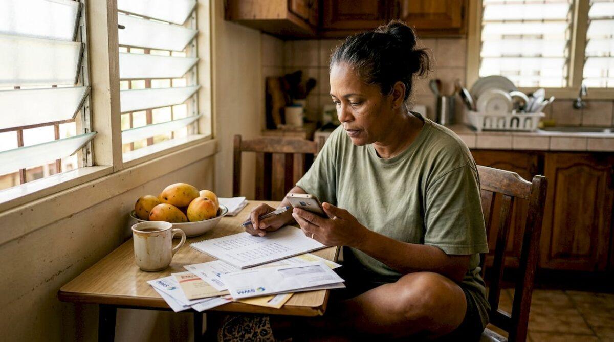 Een vrouw belt internationaal vanuit haar keuken in Suriname.