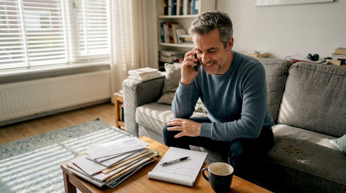 Man belt vanuit huis kosteloos naar een 0800-nummer