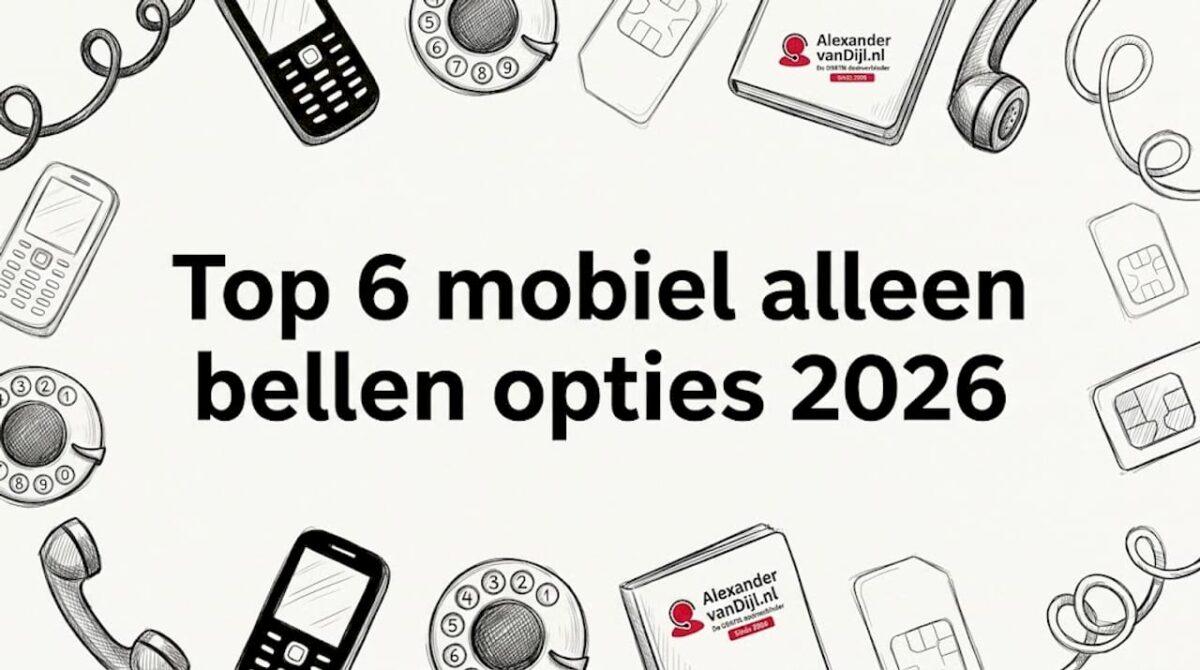 Handgetekende titelkaart, versierd met nostalgische telefoons en simkaarten in de hoeken.