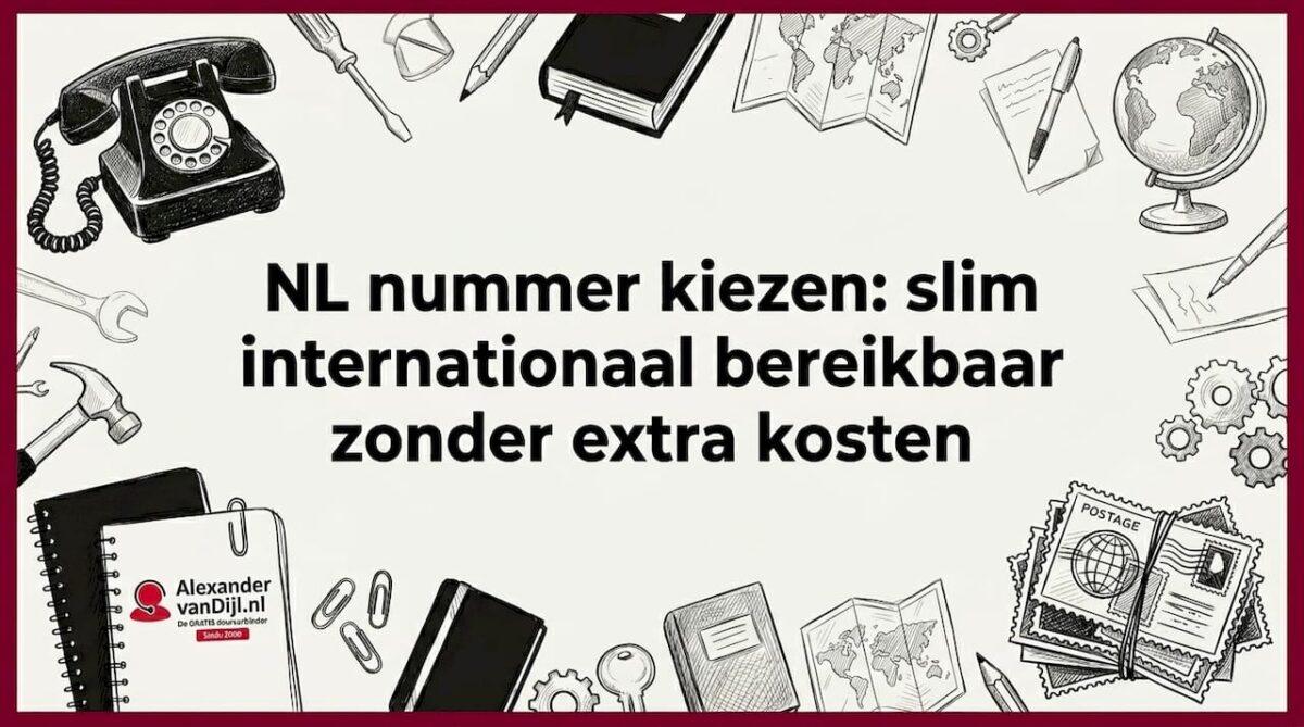 Sfeervolle titelkaart met illustraties van telefoons en een wereldbol