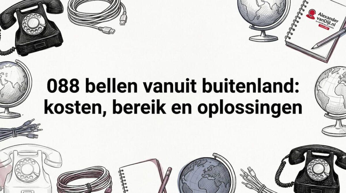 Sfeervolle, schetsmatige illustratie met allerlei telefoongerelateerde elementen rondom de titel.
