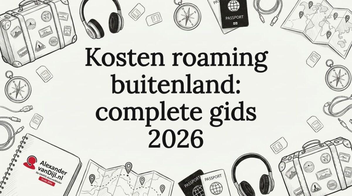 Sfeervolle, met de hand geïllustreerde titelkaart over roamingkosten