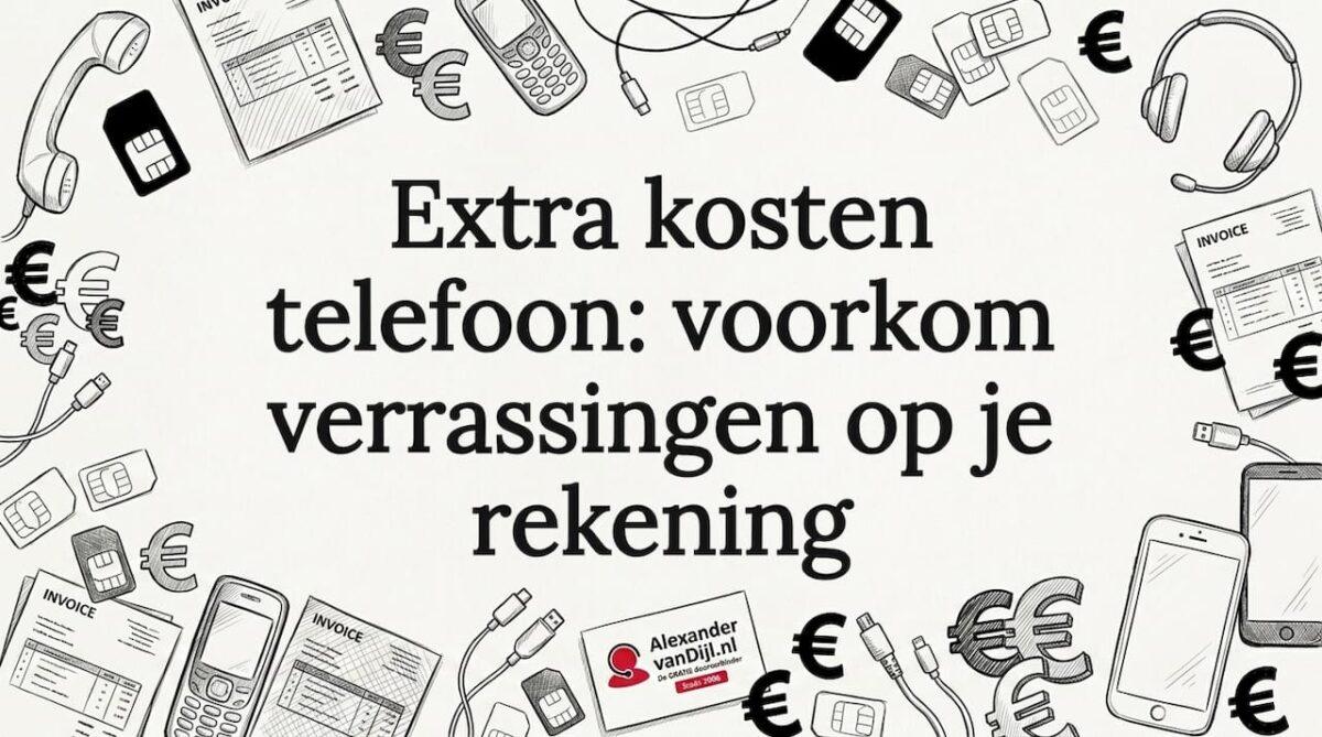 Sfeervolle titelkaart met illustraties van een telefoon en rekeningen