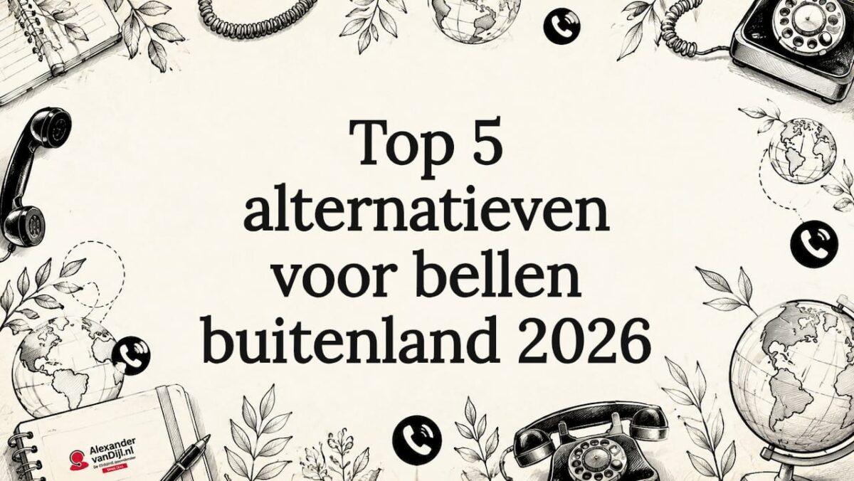 Titelkaart met speelse illustraties rondom internationaal bellen