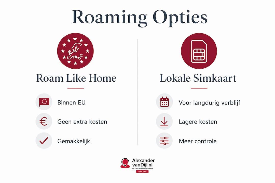 Overzichtelijke infographic: verschillende roamingopties naast elkaar met de belangrijkste voordelen per optie