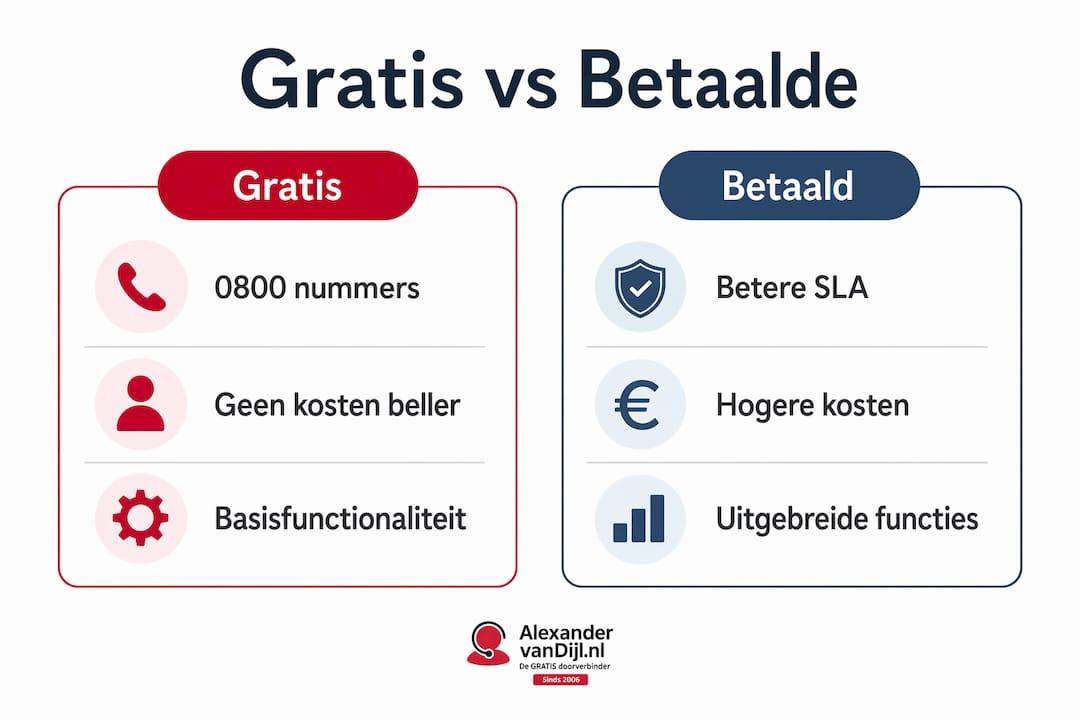 Infographic zet gratis en betaalde telefoondiensten overzichtelijk naast elkaar
