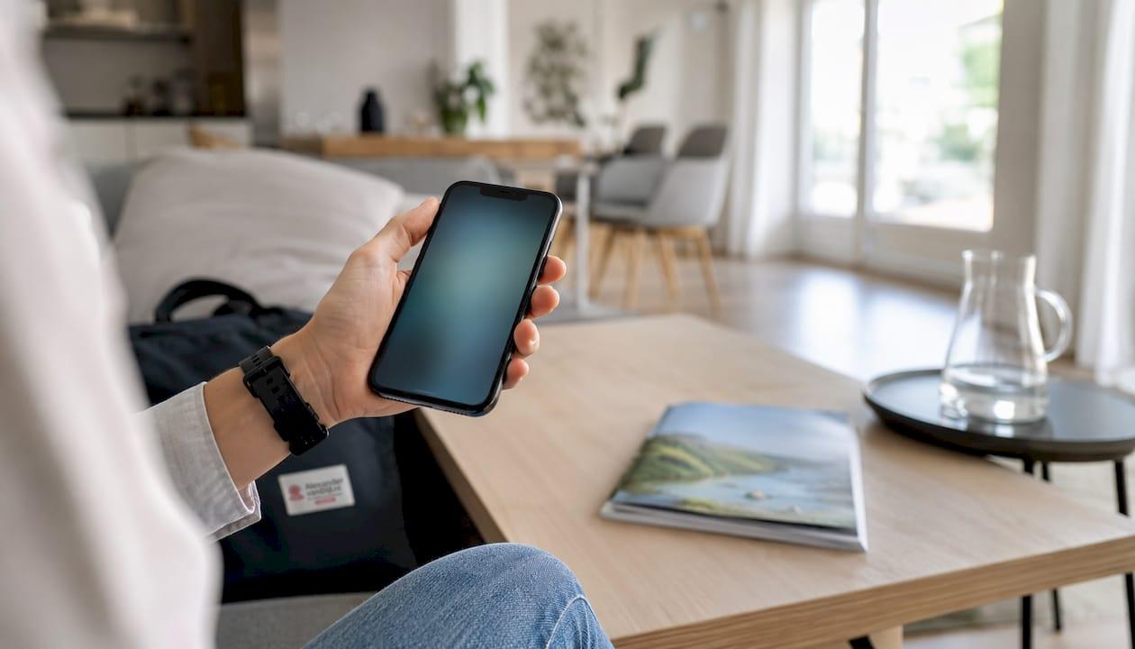 Iemand houdt een telefoon vast en bekijkt het dataverbruik in de roaming-app.