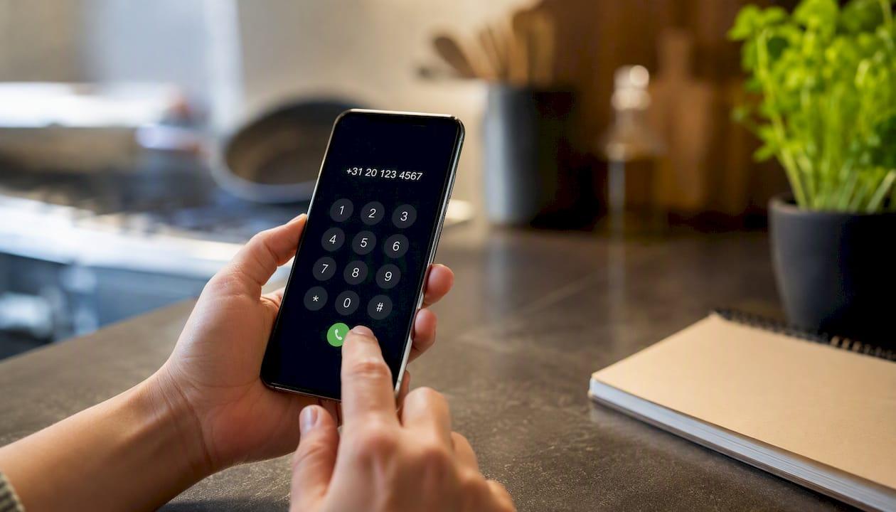 Een hand die op een smartphone doorschakelen inschakelt