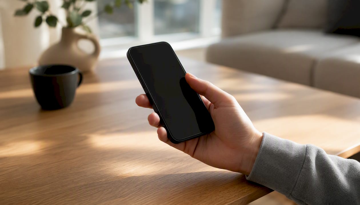 Een paar handen die een smartphone vasthouden en de instellingen aanpassen.