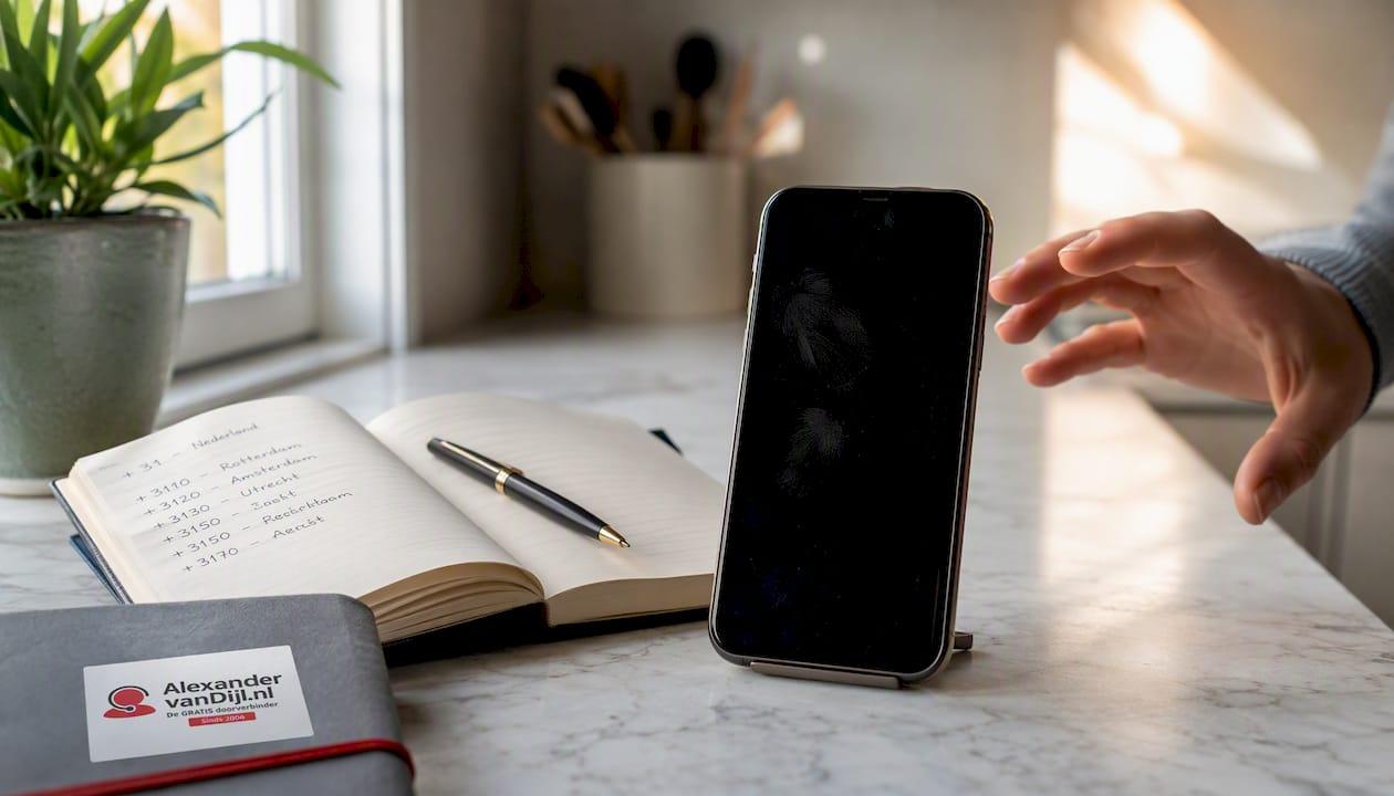 Telefoon en aantekeningen klaarleggen voor het gesprek met Frankrijk