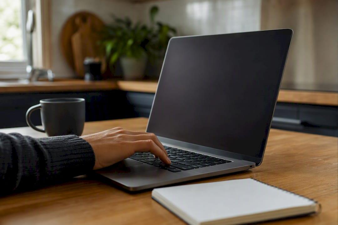 Hand die op laptoptoetsenbord typt