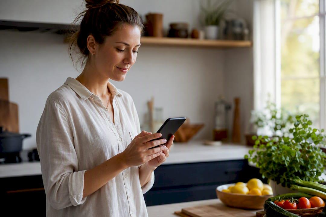 Hand die een smartphone vasthoudt met een donker scherm