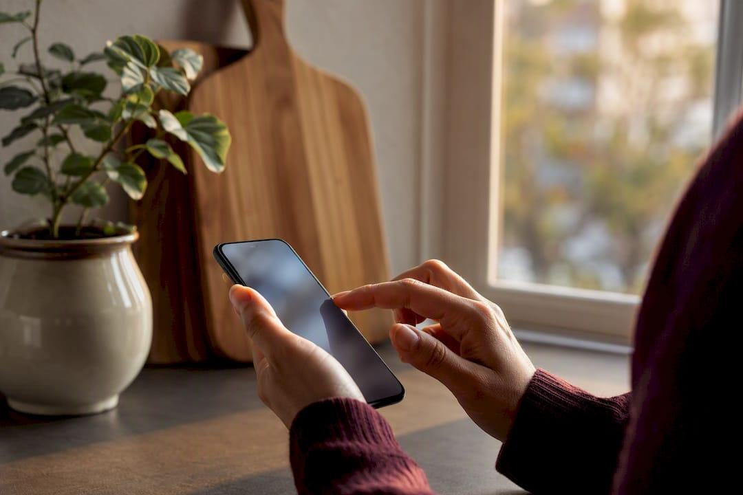 Hand die chatlabels op een smartphone organiseert