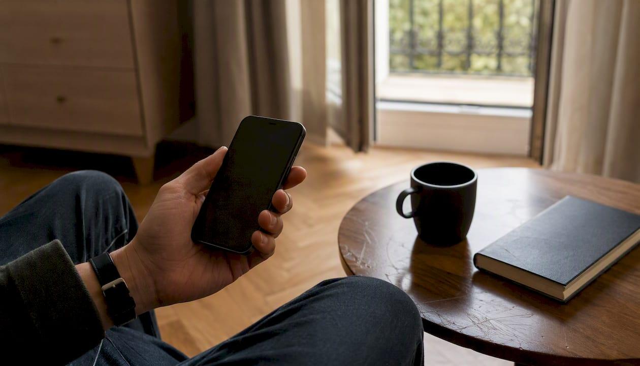 Iemand die thuis alvast zijn reis-eSIM activeert